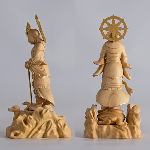 極小仏 妙見菩薩 12cm（木製：ツゲ 金泥仕上）＿北辰 仏像 フィギュア 木彫り_画像5