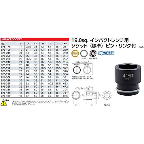 京都機械工具(KTC) インパクトレンチ ソケット 6角 BP6-35P 仕様サイズ:35×差込角:19.0×全長:60.5mm_画像2
