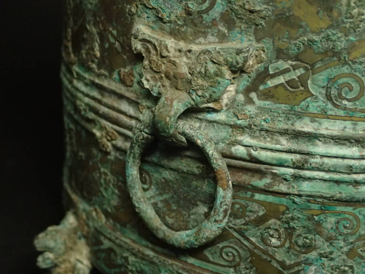 B-694 漢銅器 古美術 銅製 骨董品 古玩 青銅 蓋物 香炉 時代物 21.0cmX21.0cm 20.0cm_画像6
