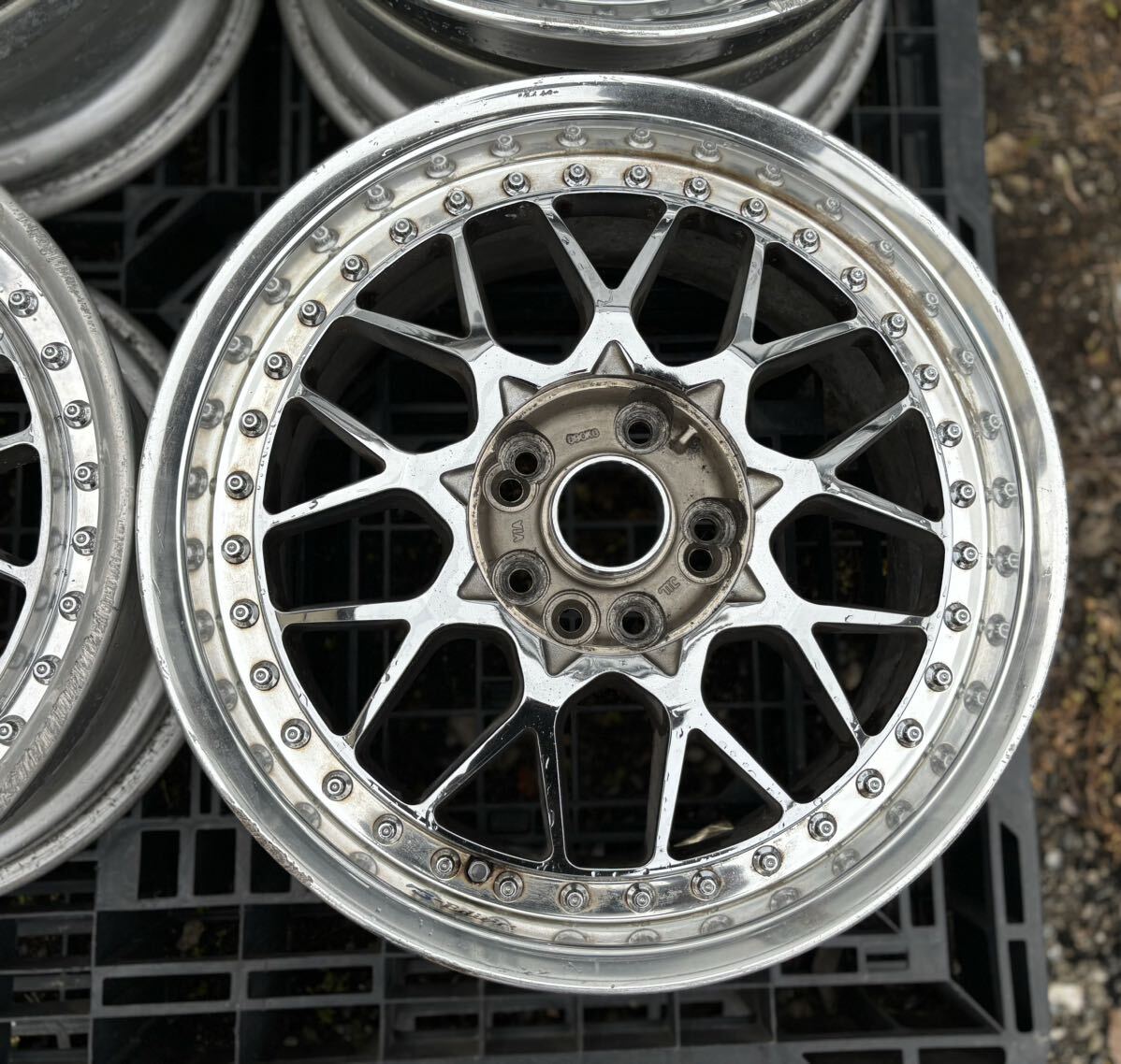 WORK VS メッキー17x8JJ/9JJ / PCD114.3/5H/ ET+47/ハブ径約73mm/4本セット 歪みガリ傷あり ジャンク品の画像2