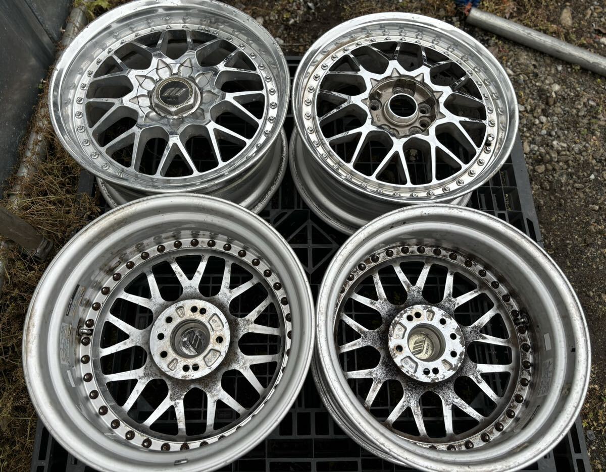 WORK VS メッキー17x8JJ/9JJ / PCD114.3/5H/ ET+47/ハブ径約73mm/4本セット 歪みガリ傷あり ジャンク品の画像6