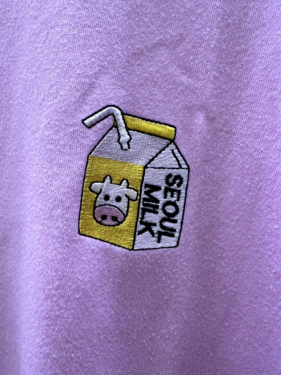 DS ピンク 半袖Tシャツ 半袖 Tシャツ カットソー トップス 刺繍 ウシ 牛乳パック_画像4