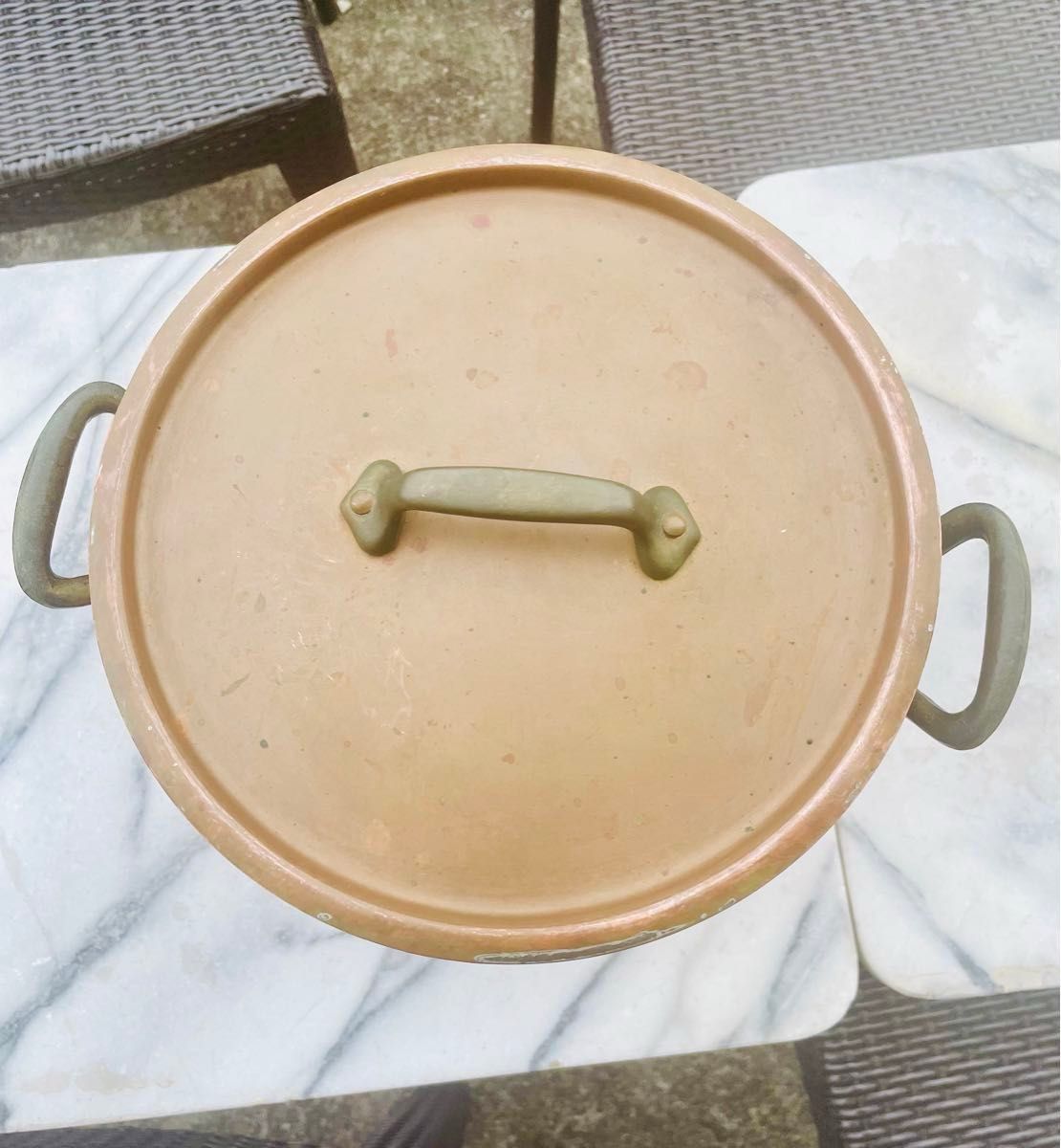 フランス製　ずっしり重い銅の寸胴鍋　24cm 蓋付き