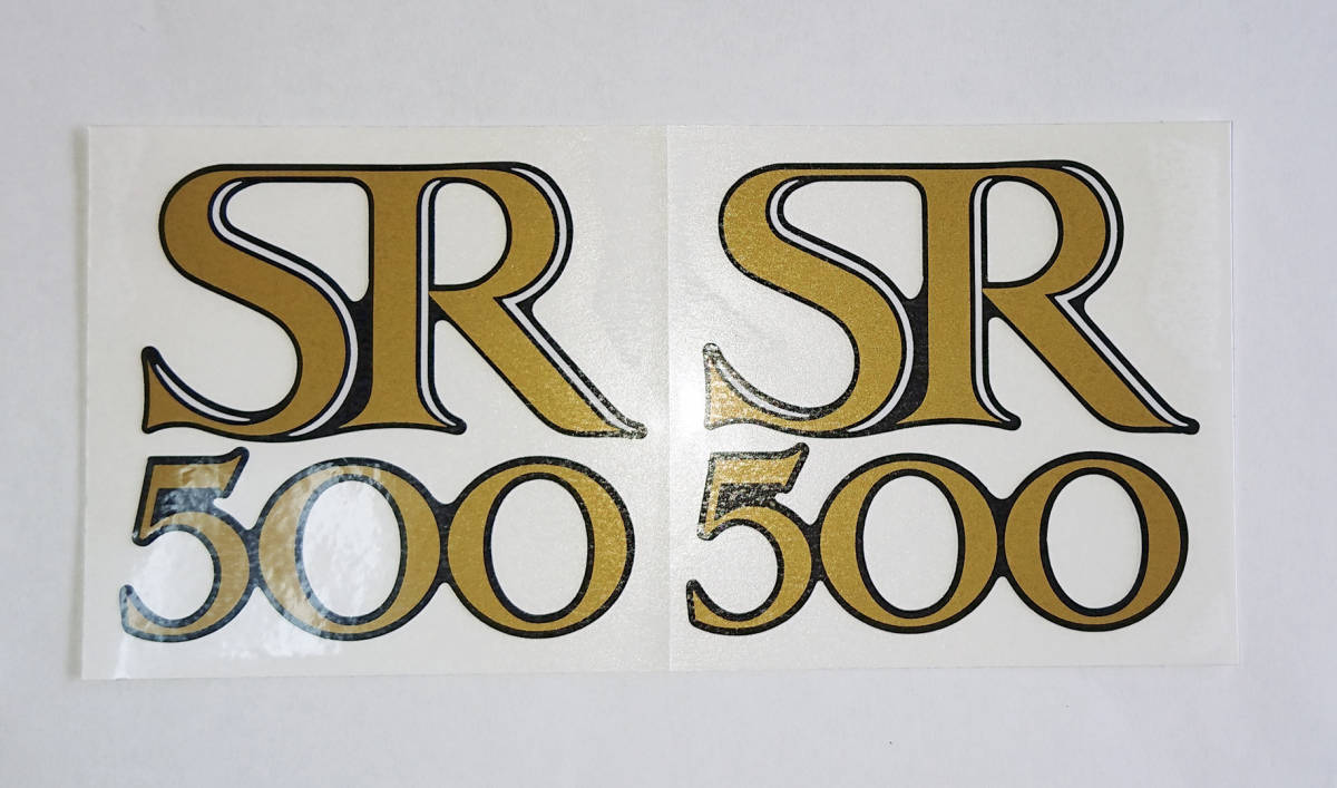ヤマハSR500サイドカバーデカール　1985年式_ゴールド・ホワイト黒フチです。