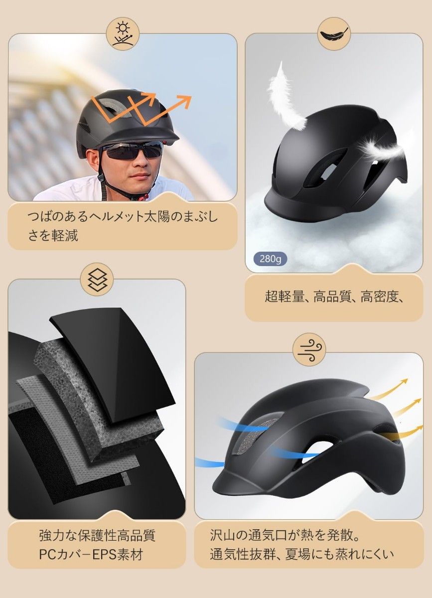 ヘルメット 自転車用ヘルメット LEDライト付き 通勤 通学 2023新登場