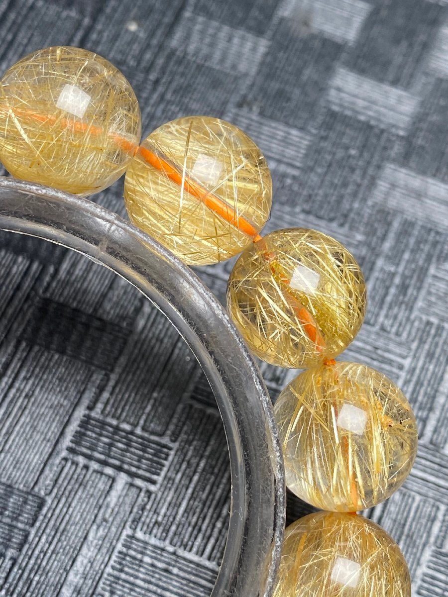 即決 0115L503 天然美品★【45A黄金タイチンルチル】★ブレス 13-14mm（新品）_画像4