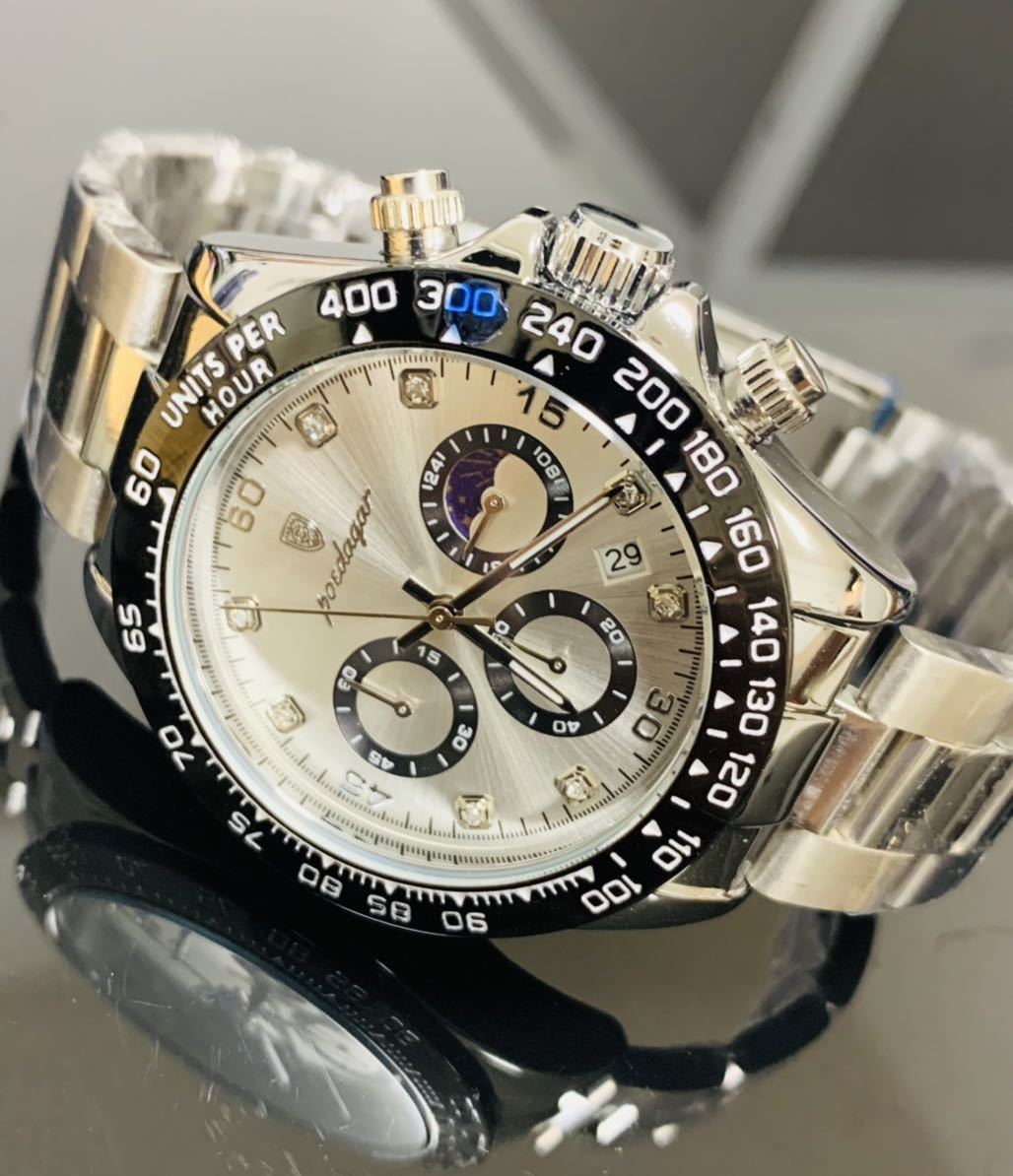 メンズ腕時計　デイトナオマージュ　クロノグラフ アナログ腕時計　ストップウォッチ　防水腕時計　ジルコニア　ステンレス　t1355人気_画像2