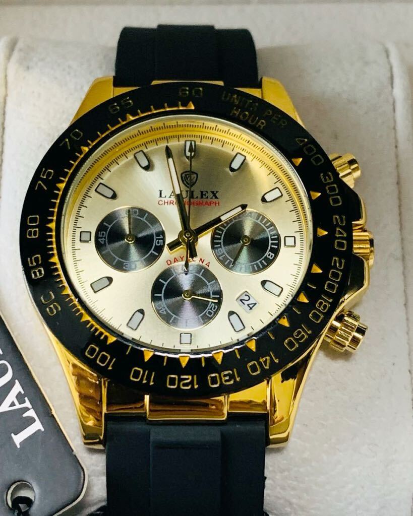 新作 メンズ腕時計 デイトナオマージュ クロノ グラフ スーツ ダイバーズ シリコン ゴールド 人気高品質 1430現品限り 即日発送の画像5
