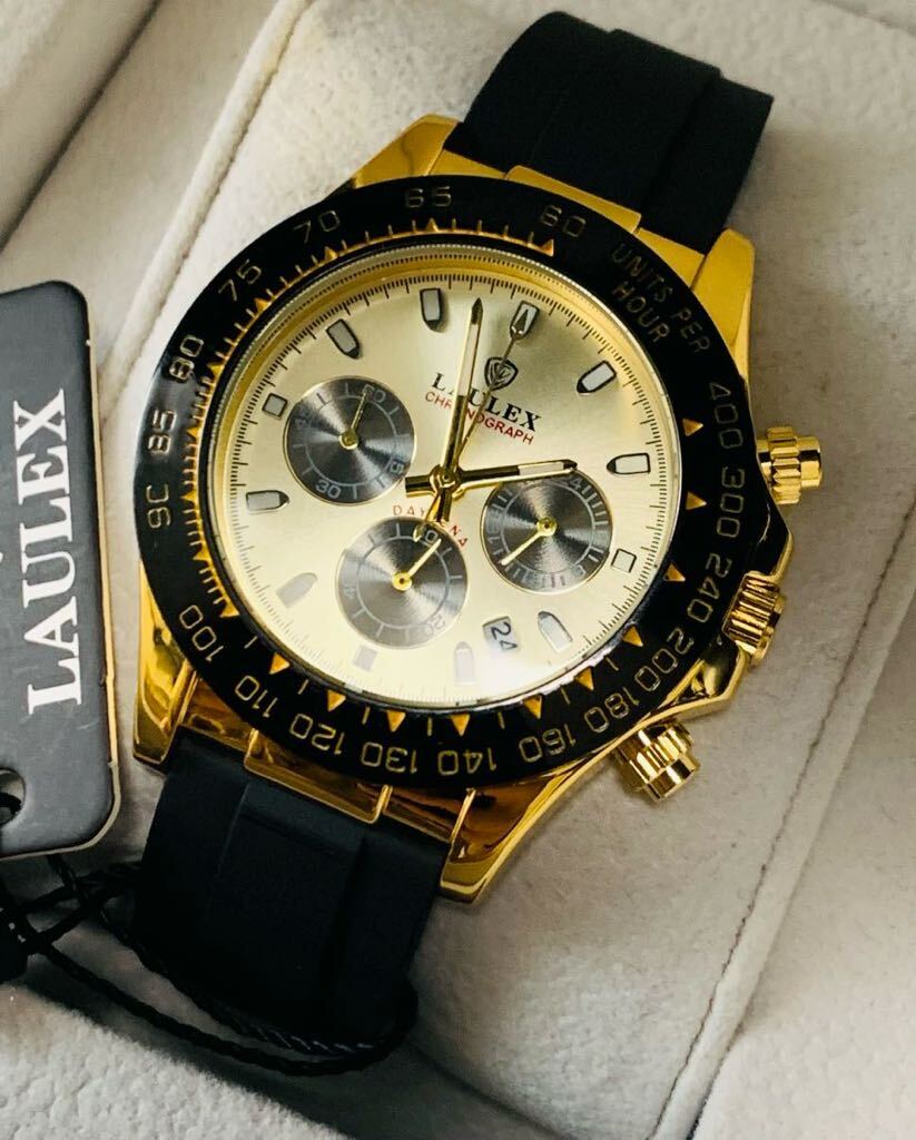 新作 メンズ腕時計 デイトナオマージュ クロノ グラフ スーツ ダイバーズ シリコン ゴールド 人気高品質 1430現品限り 即日発送の画像2