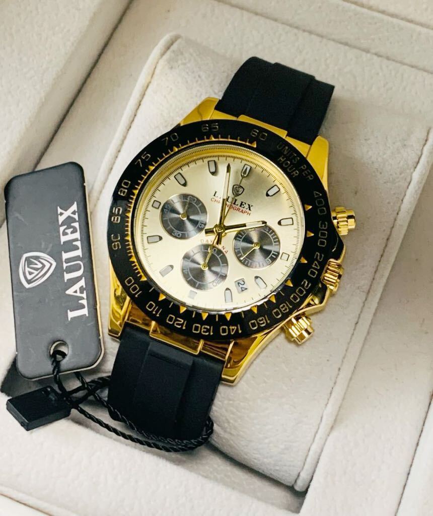 新作 メンズ腕時計 デイトナオマージュ クロノ グラフ スーツ ダイバーズ シリコン ゴールド 人気高品質 1430現品限り 即日発送の画像1