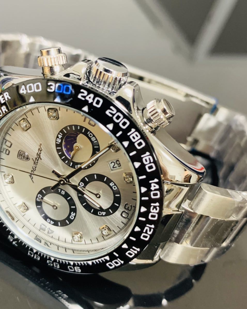 メンズ腕時計　デイトナオマージュ　クロノグラフ アナログ腕時計　ストップウォッチ　防水腕時計　ジルコニア　ステンレス　t1355人気_画像3