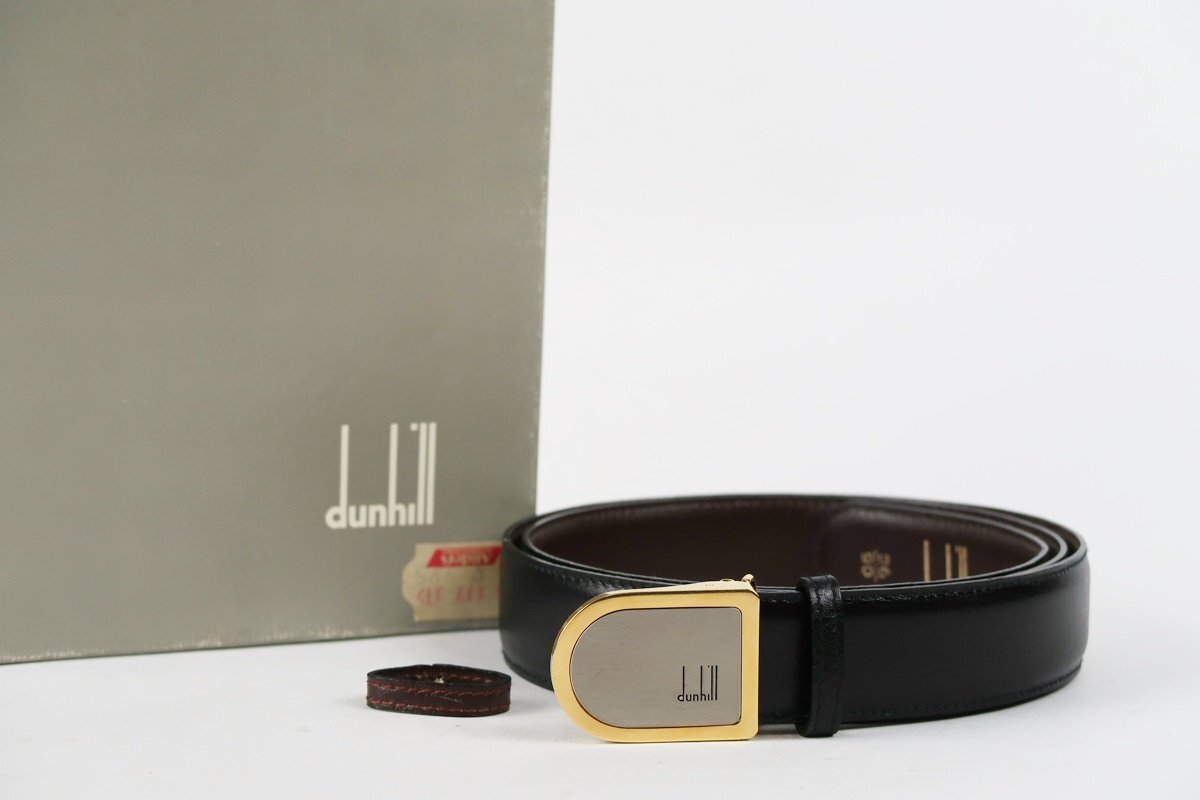 【美品】dunhill ダンヒル レザー ベルト ブラック 服飾 小物 箱付き 箱付き 36/90【QL3】_画像1