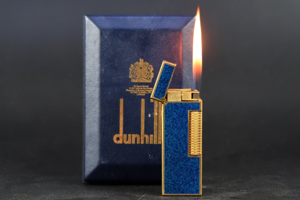 [ прекрасный товар ]dunhill Dunhill высококлассный газовая зажигалка курение . темно-синий бренд мелкие вещи надеты огонь подтверждено [QH29]