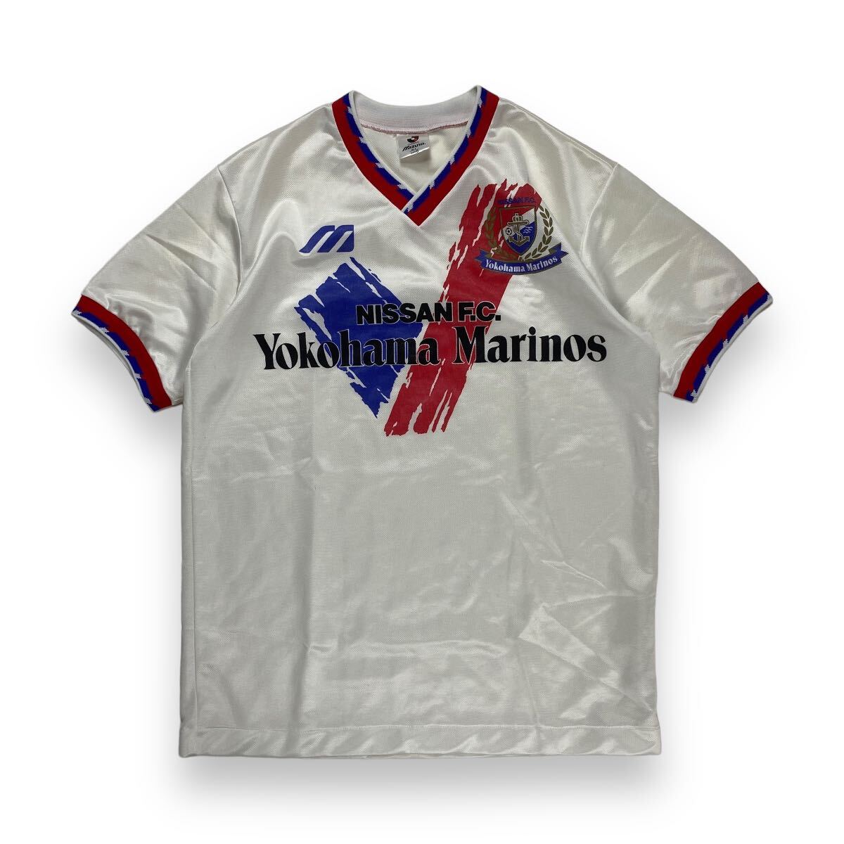 90s MIZUNO ミズノ 横浜F・マリノス トレーニングシャツ 応援 ユニフォーム ホワイト O 日本製 Jリーグの画像1