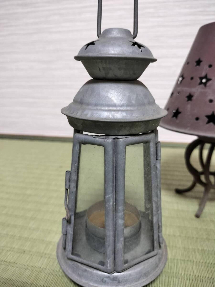  antique lantern 3 point antique goods low sok lantern candle holder tin plate candle lantern 