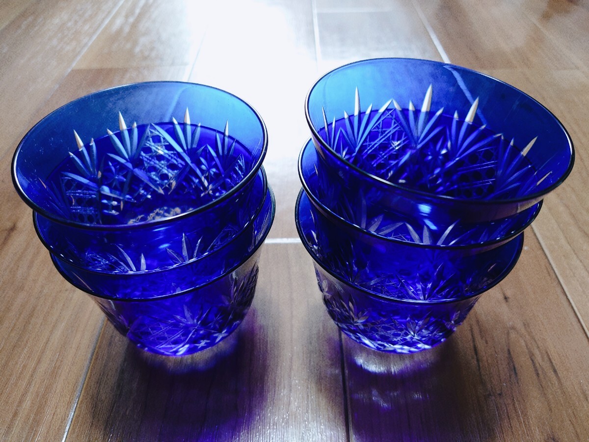  【未使用品】切子グラス 冷茶グラス ブルー 切子 茶器 和食器 6客セット の画像5