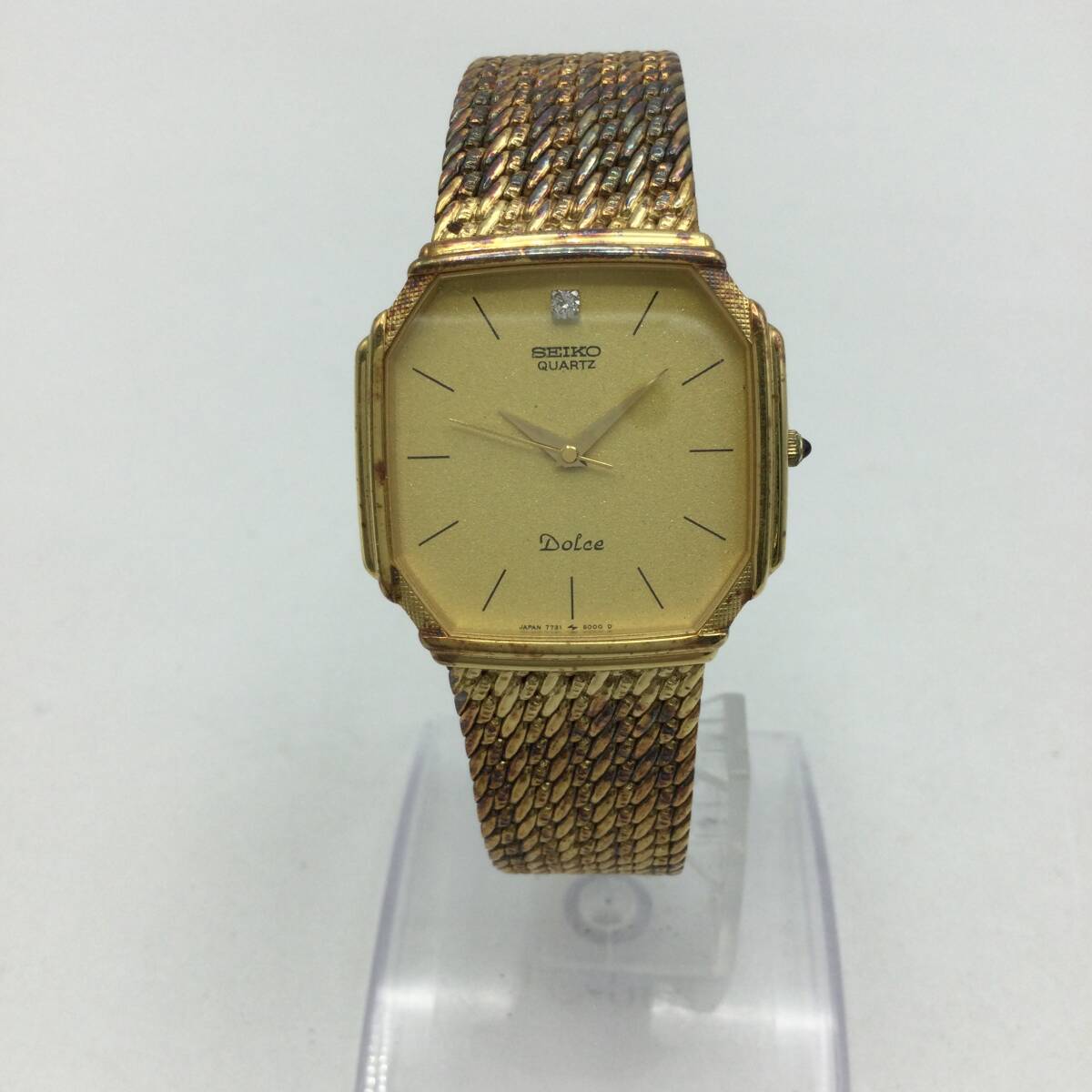 S76*[QZ/ immovable goods ]SEIKO Dolce Seiko Dolce quartz Gold color face 3 hands 7731-5000 men's wristwatch present condition goods *