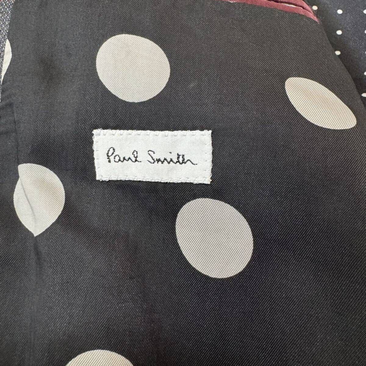 ●美品Lサイズ Paul Smith テーラードジャケット シルク 絹 裏地水玉 ドット柄 総柄 グレー 本切羽 メンズ ブレザー ポールスミス ボルドーの画像7