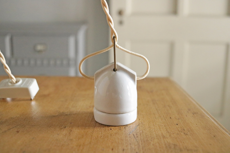 フランス ビンテージ オフ白コード 陶器 ペンダント ランプ 吊下 ライト Q*/照明 カフェ イギリス レトロ 店舗 アトリエ アンティーク FT_画像6