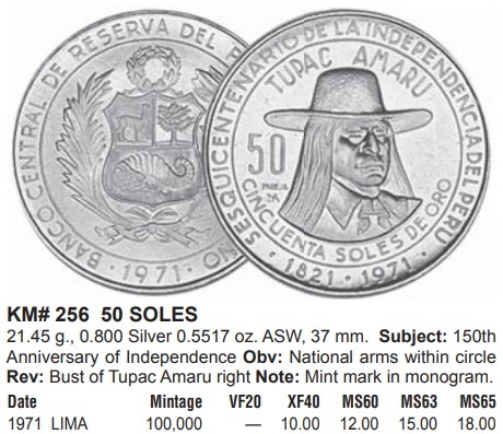 ☆ペルー ５０ソル １９７１年 銀貨 未使用（BU)☆の画像5