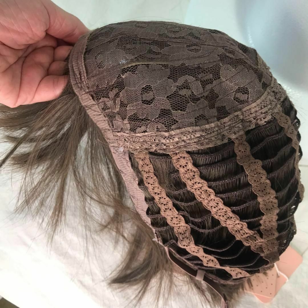 398　フルウィッグ ボブ ダークブラウン ネット付き　自然 ショートボブ　変装　女装　かつら　wig ショートカット　ナチュラル　医療用_画像10