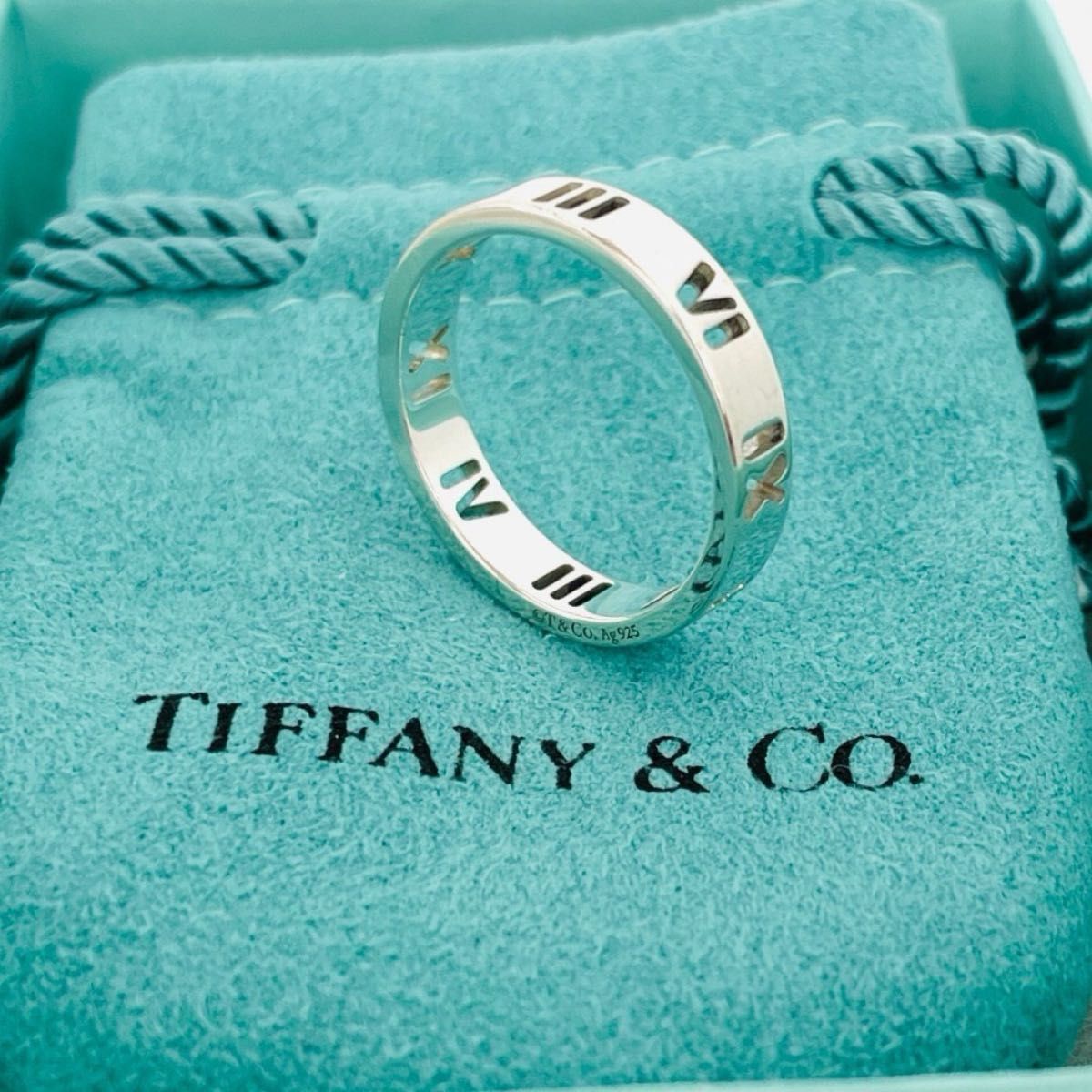 超美品☆TIFFANY&CO. ティファニー オープンアトラス ナローリング スターリングシルバー 9号 指輪 アクセサリー