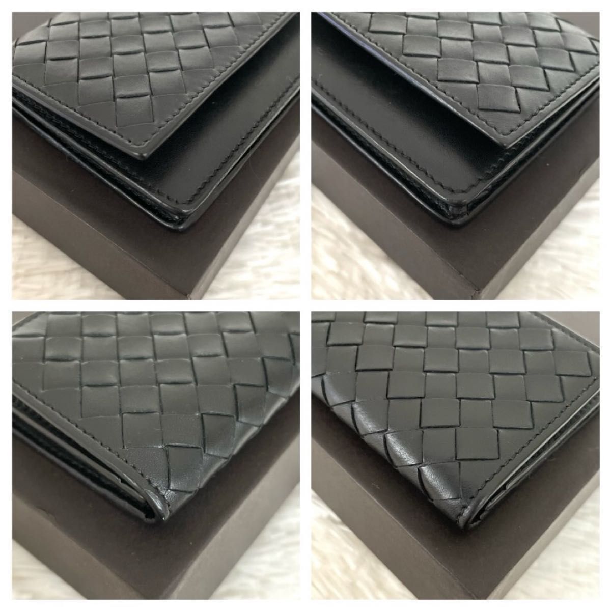 極美品☆BOTTEGA VENETA ボッテガヴェネタ イントレチャート 名刺入れ カードケース ブラック 黒 レザー 編み込み