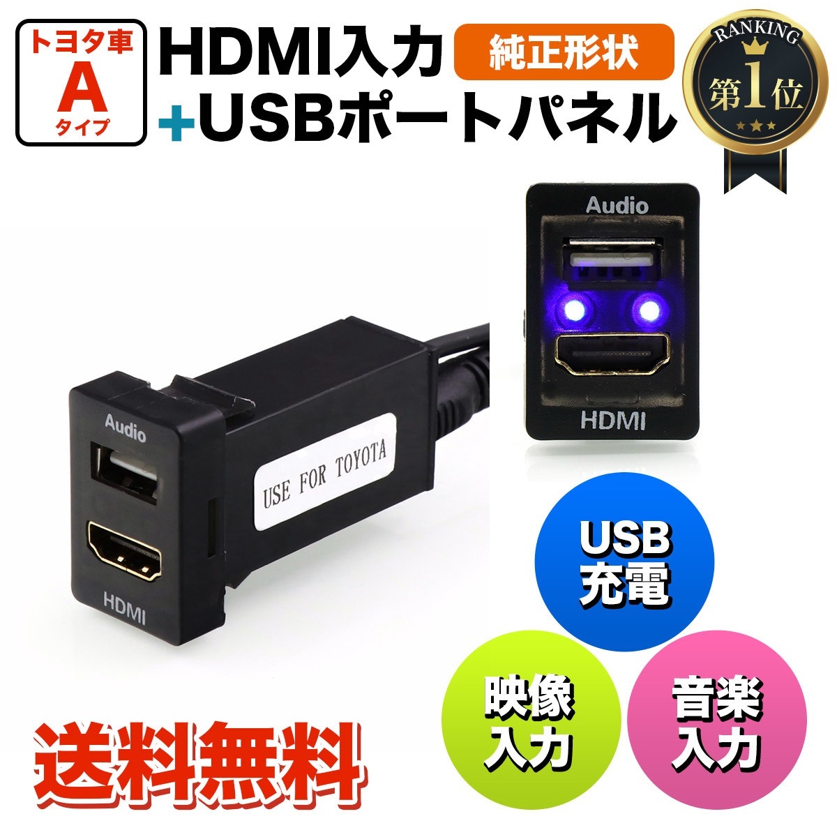 トヨタ車系用 USB＆HDMI入力ポート トヨタ スズキ ダイハツ Ａタイプ 33x22.5mm_画像1