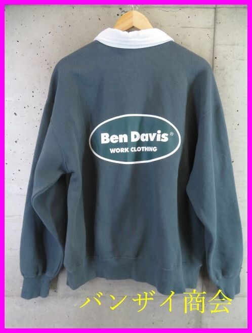 020m40◆良品です◆BEN DAVIS ベンデイビス 裏地起毛 長袖スエットラガーシャツ L/トレーナー/ワークジャケット/ラグビー/ブルゾン_画像1