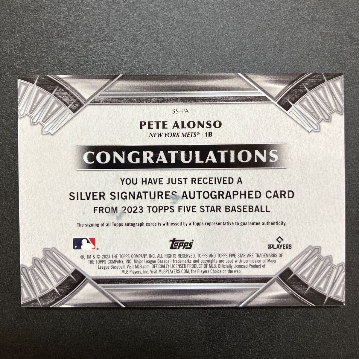 Topps MLB 2023 FIVE STAR Pete Alonso 銀ペン 直筆サインカード ピート・アロンゾ 30枚限定 アロンソ オート AUTO WBCアメリカ代表の画像2