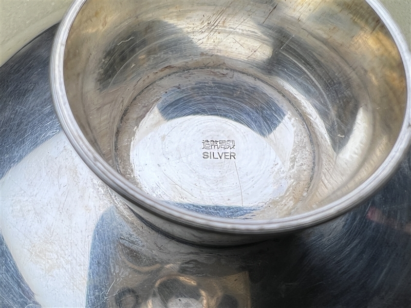 076 時代物 純銀 490g 刻印有 銀杯 銀盃 SILVER ホールマーク つぶし レターパック可(箱無選択)の画像5