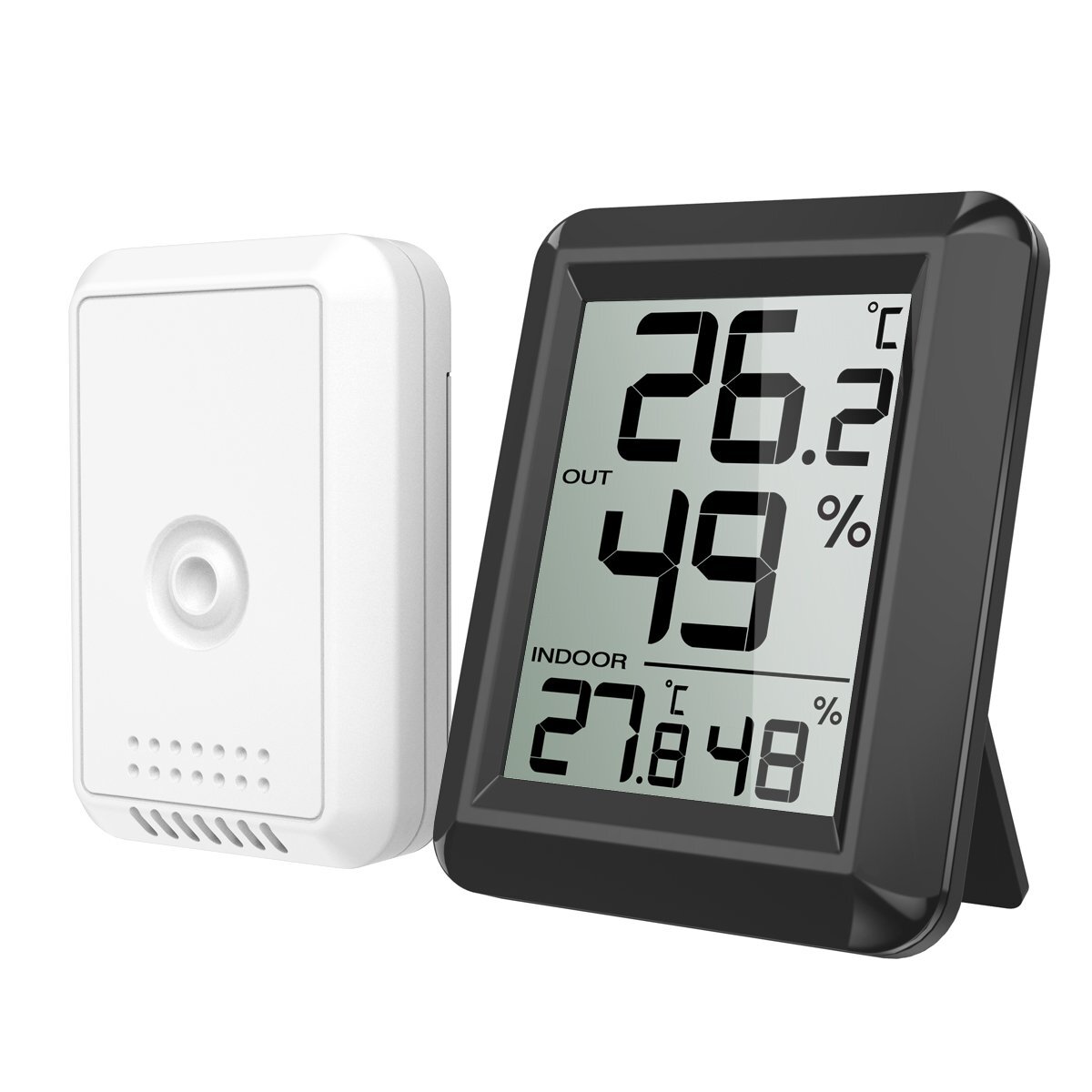 ORIA デジタル温湿度計 外気温度計 ワイヤレス 温度湿度計 室内 室外 一つセンサー 高精度 LCD大画面 置き掛け両用 温室の画像1