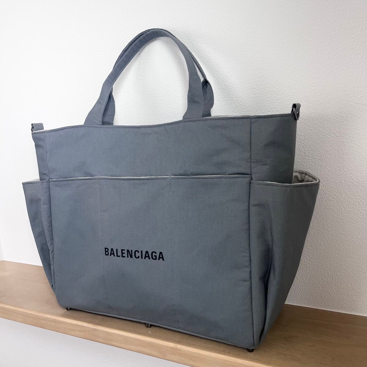 ハンドメイド トートバッグ リメイク BALENCIAGA バレンシアガ 保存袋 スクエアトート バッグ  グレー マザーズバッグ