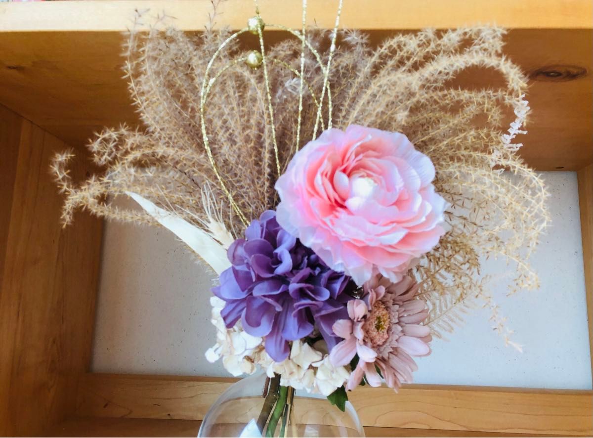ドライフラワー　スワッグ　 ハンドメイド アーティフィシャルフラワー　花　花束　飾り　インテリア　紫陽花　アジサイ　フラワー　花瓶