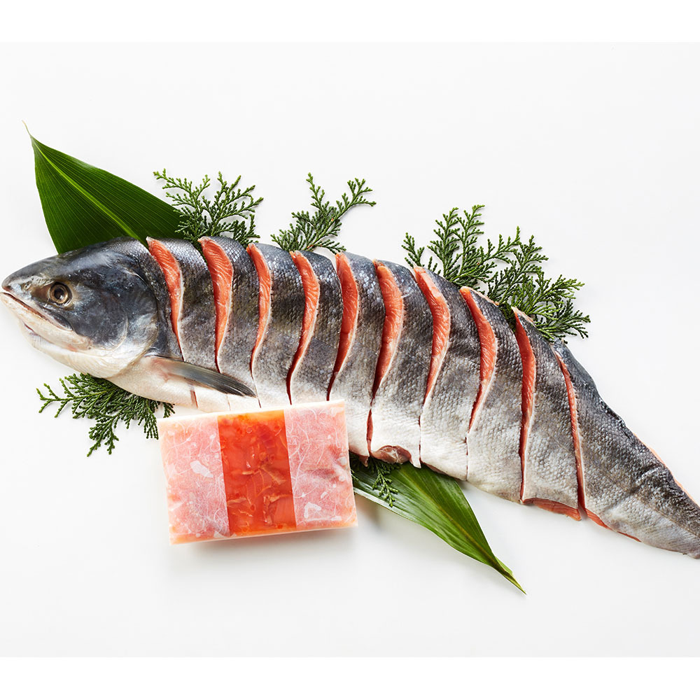 北海道産 新巻鮭&鮭といくらのルイベ漬セット A (切身半身 700g・ルイベ漬 100g)_画像1