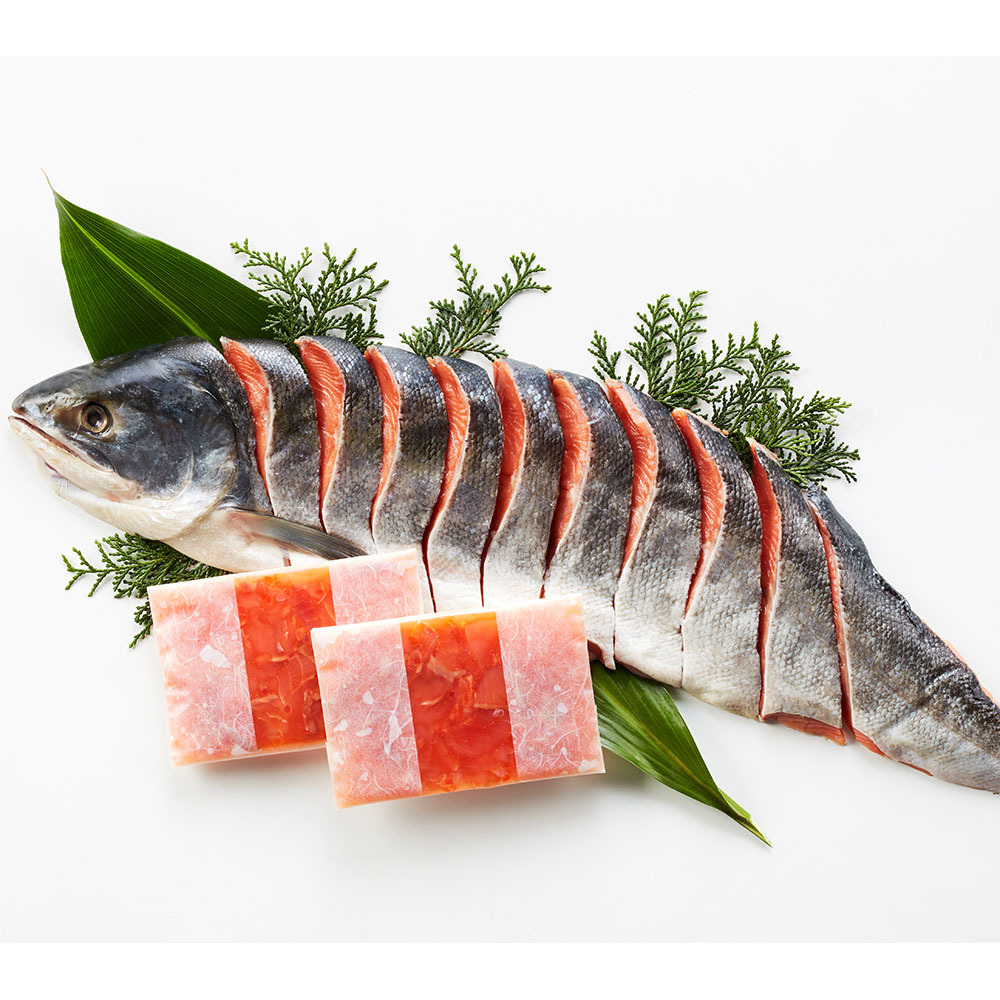 北海道産 新巻鮭&鮭といくらのルイベ漬セット B (切身半身 700g・ルイベ漬 100g×2)_画像1