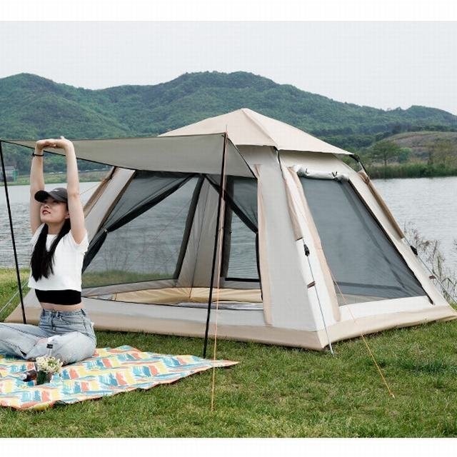テント ワンタッチテント ワンタッチ式 キャンプ　簡単設営 窓口あり メッシュ付き　210D　二重防水 防風 UVカット UPF50+ 3~4人用テント_画像8