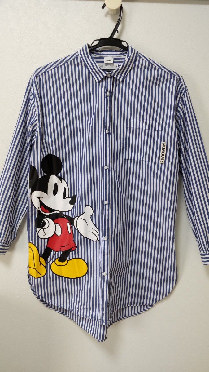 【美品】ZARA Kids Disney シャツ  ストライプ 164cm 160cm ミッキー 七分袖 ザラキッズ 子供 女性