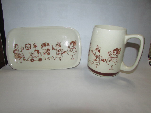 ( 昭和時代のキャラクタ－模様の陶器ジョッキと長皿 )柳原良平作か・貴重・珍品の画像1
