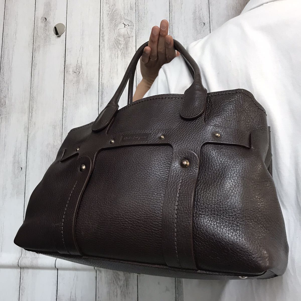 【美品】サルバトーレフェラガモ トートバッグA4可 レザー ブラウン ビジネス Yahoo!オークション - 極美品/A4可 フェラガモ Salvatore