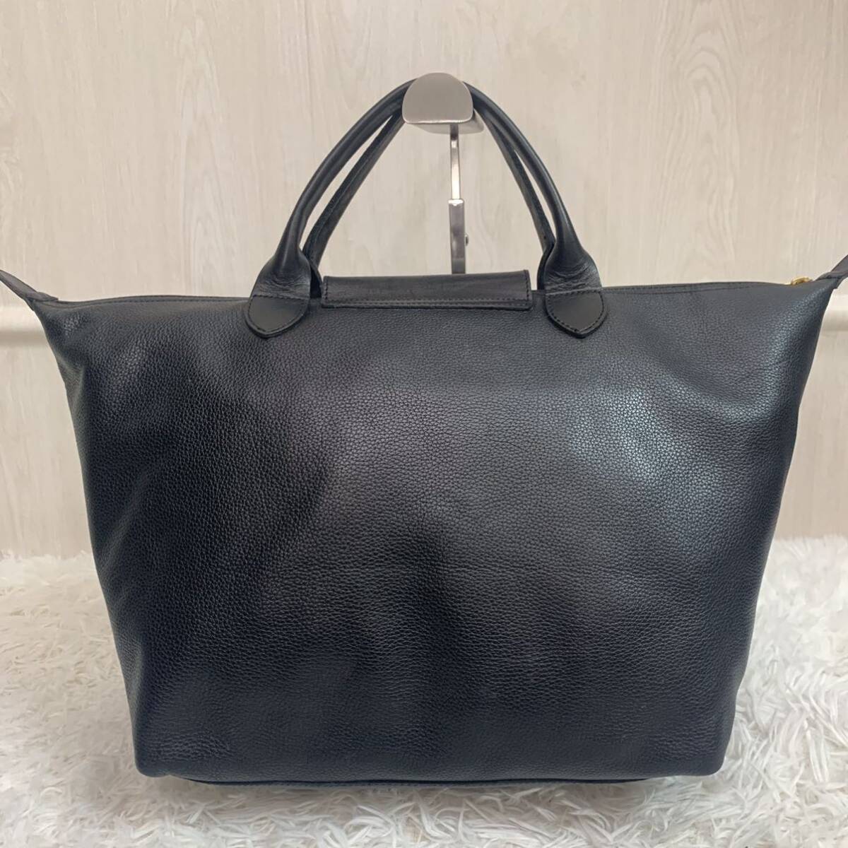 極美品/大容量●ロンシャン LONGCHAMP トートバッグ ハンドバッグ メンズ ビジネス A4 書類かばん プリアージュ キュイール レザー 本革 黒の画像3