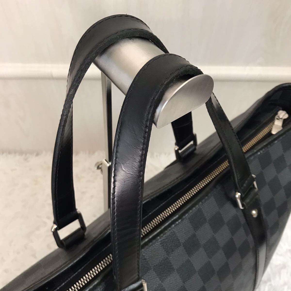 最高級●ルイヴィトン LOUIS VUITTON タダオ ダミエ グラフィット トートバッグ ブリーフケース メンズ ビジネス 大容量 A4 レザー 本革_画像10