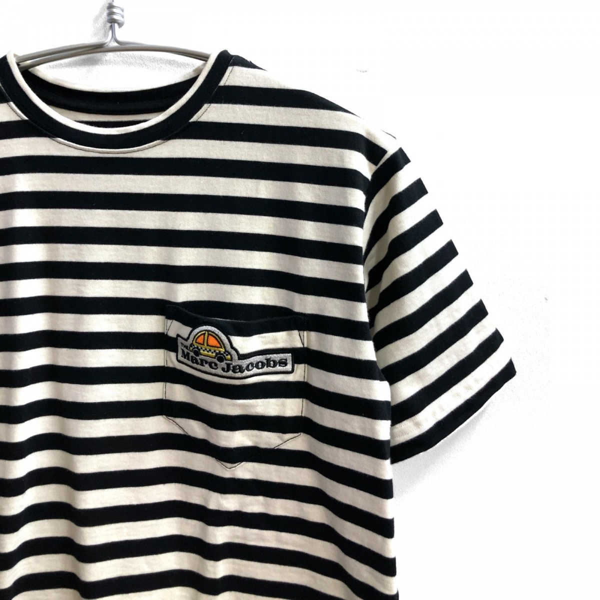 MARC JACOBS マークジェイコブス THE SURF TEE Tシャツ ボーダー 刺 半袖 XS ホワイト×ブラック C6000071_画像2