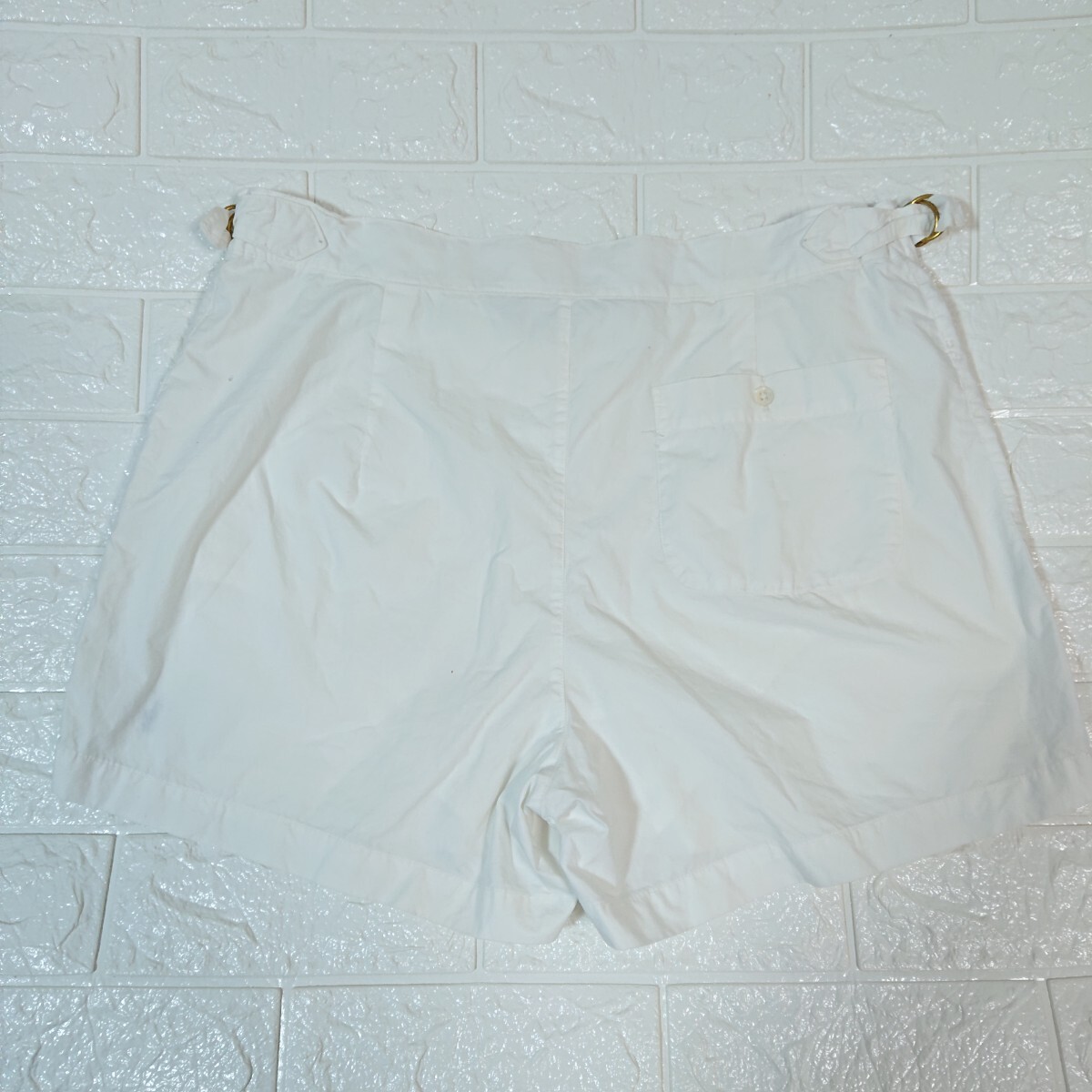 【USA製】80s Vintage Polo Ralph Lauren ポロ・ラルフローレン メタルパーツ ポニー刺繍 コットン スイムショーツ ショートパンツ W32 白_画像2