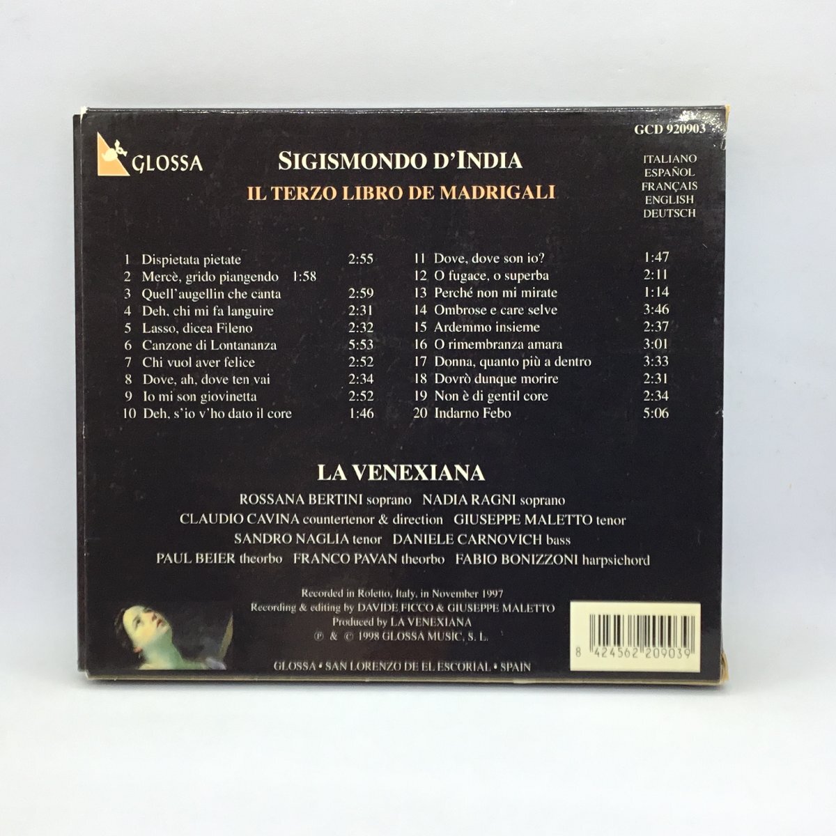 ラ・ヴェネクシアーナ LA VANEXIANA / D'India: Third Book of Madrigals ▲CD GLOSSA GCD920903_画像2