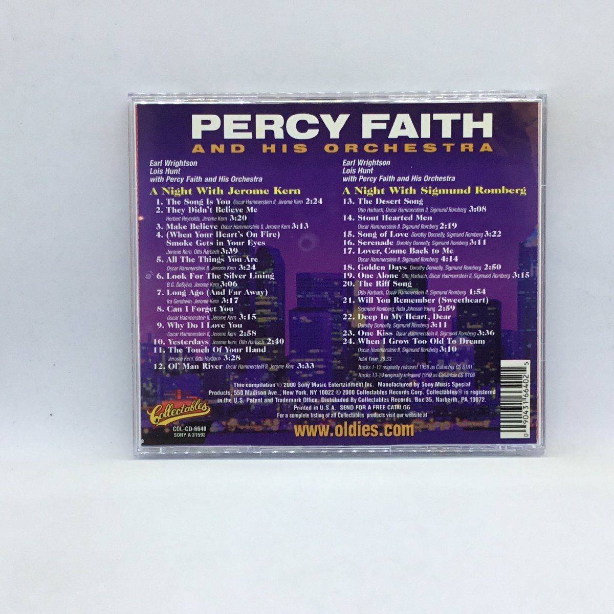 Percy Faith & His Orchestra パーシー・フェイス / A Night With Jerome Kern + A Night With Sigmund Romberg (CD) COL-CD-6640の画像2