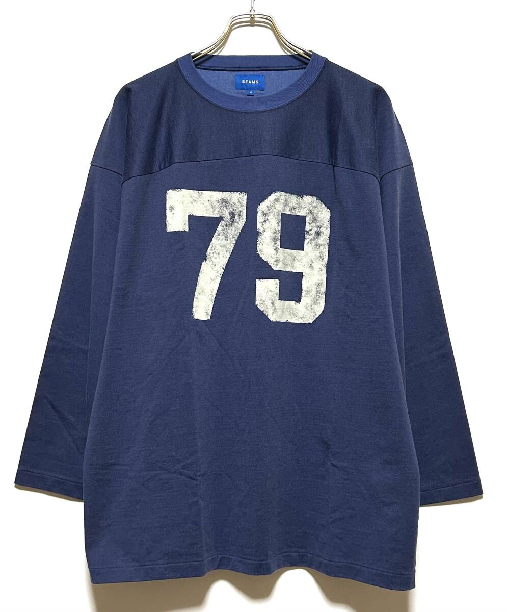 【美品】BEAMS ルーズ ナンバリング フットボール Tシャツ（M）ネイビー ビームス オーバーサイズ 7分袖 8分袖 長袖 ロンT カレッジ_画像1