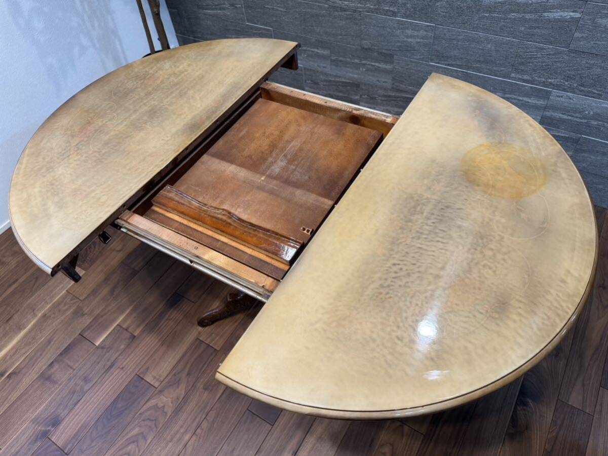 イタリア製 ロココ調ダイニングテーブル 伸長式約35万円 西洋クラシック様式 ヴィンテージテーブル アンティーク ラウンドテーブル の画像6