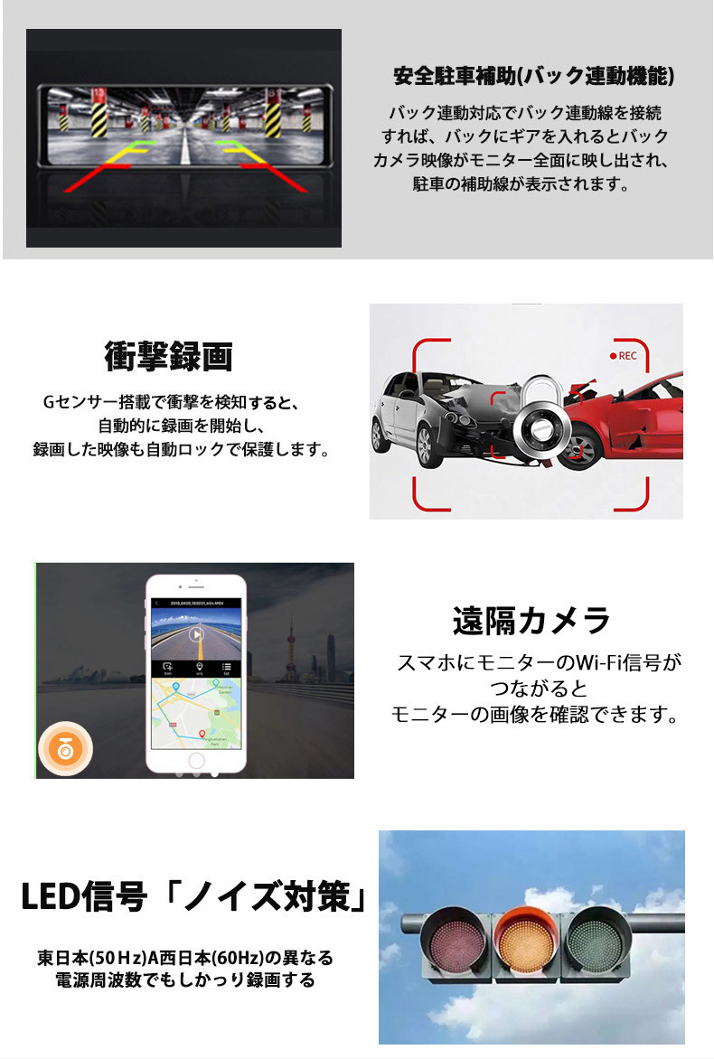 ADAS搭載 Carplay AndroidAuto バックカメラモニター セット バックカメラ ドライブレコーダー カーナビ ポータブルナビ 搭載 10インチの画像5