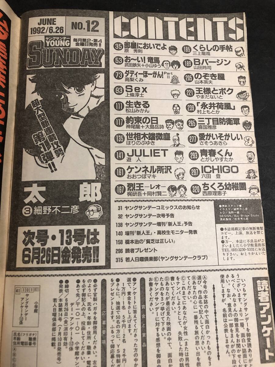 ヤングサンデー 1992 No.12 細野不二彦 原秀則 遊人 山田玲司の画像5